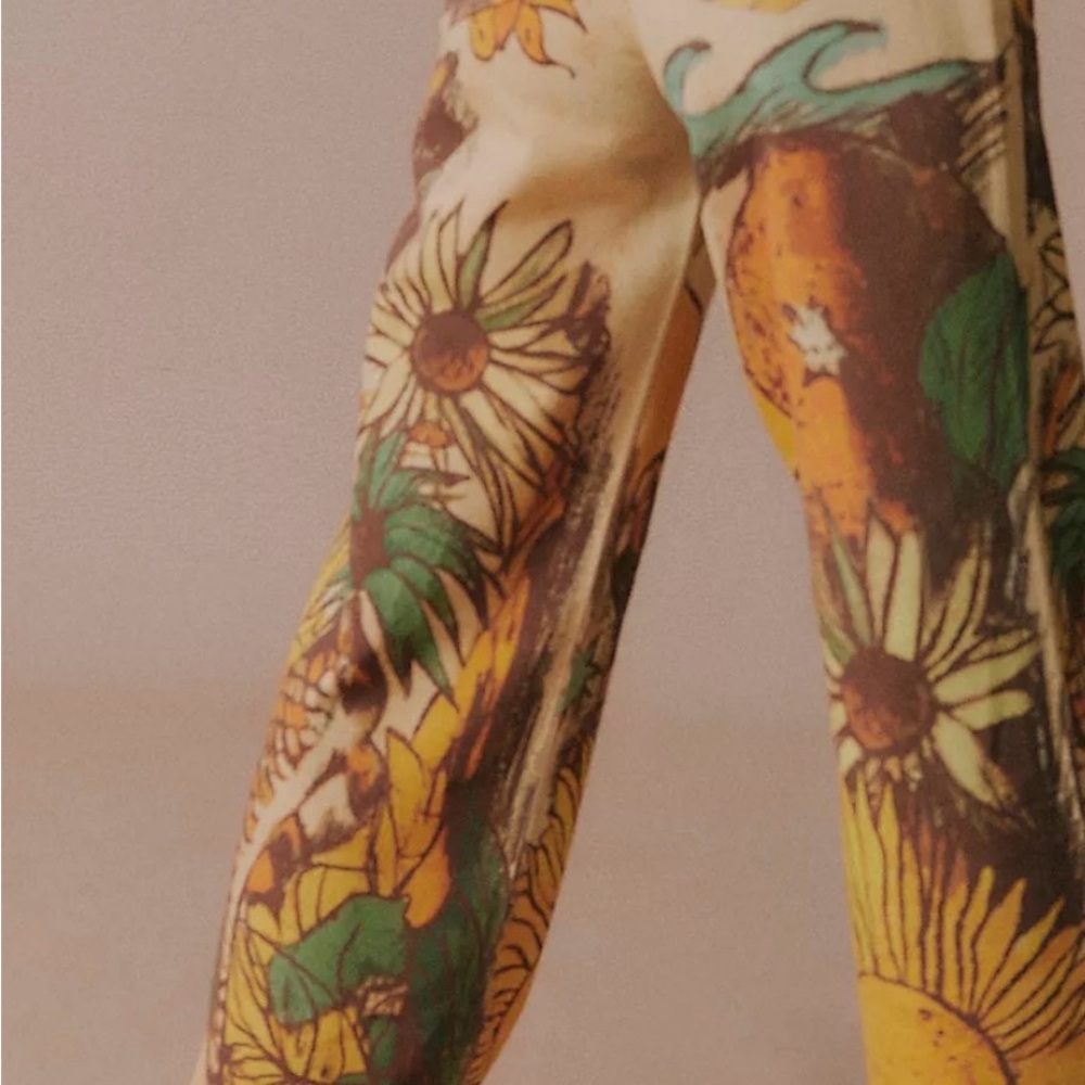 Free People Yellow Botanical Print Wide-Leg Jeans - Picture 4 of 6